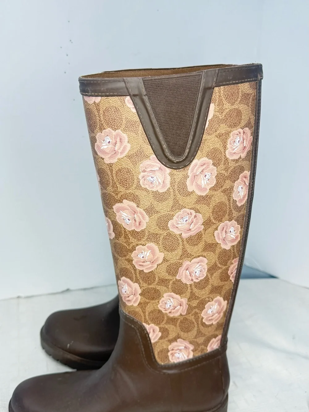 Coach Pink Floral Signature Rain Boots - WomenSize 8
